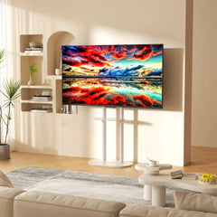 Minimalist Marble Textured Floor Tv Stand 32"-75" Strong Steel Tv Bracket Stable
