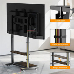 Adjustable Rolling TV Stand for 40 to 100 Inch Screens with Shelves