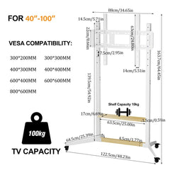 Height Adjustable Steel TV Stand on Wheels - Heavy Duty Mobile Floor Mount Cart for 40�100 Inch TVs, 100kg Capacity