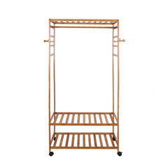 XXL Wooden Clothes Rail Coat Rack with Wheels – Open Wardrobe Organizer