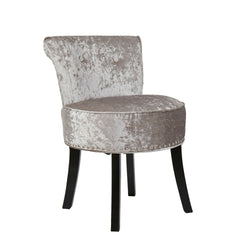 Grey Round Vanity Stool with Padded Seat and Backrest