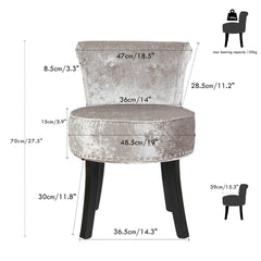 Grey Round Vanity Stool with Padded Seat and Backrest