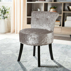 Grey Round Vanity Stool with Padded Seat and Backrest