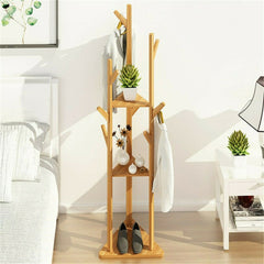 Solid Wood Floor Standing Hat Coat Jacket Hanger Storage Stand