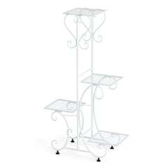 White Practical Plant Stand Wrought Iron Flower Pot Holder Corner Plant Shelf Organize