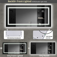 LED Bathroom Mirror Double Light Vanity Makeup Mirror Tall Full-Size Body Mirror 1200*600mm Double LED