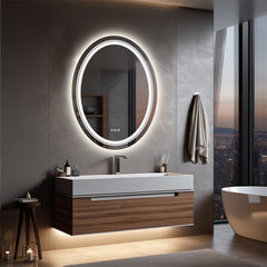 60x80cm Oval Backlit + Front LED Bathroom Mirror Dimmable Shatter-Proof Vanity Mirror