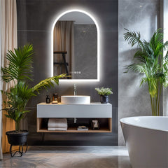 Arch Dimmable Led Bathroom Vanity Mirror w Antifog Temperature Date Time Display