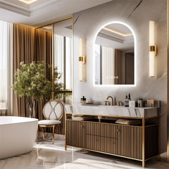 Arch Dimmable Led Bathroom Vanity Mirror w Antifog Temperature Date Time Display