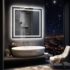80x80cm Large Square Wall Mount Smart Led Bathroom Mirror Anti Fog Backlit Vanity Mirror