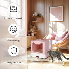 Xxl Large Cat Litter Box Self-Cleaning No Smell Pet Toilet Box With Tray & Scoop