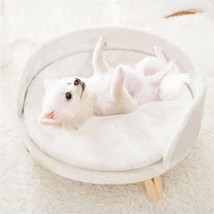Pet Sofa Bed with Plush Cushion & Wooden Legs