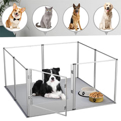 81cm Highest Acrylic Dog Whelping Pen Box Safe Aluminum Frame Pet Playpen w/ Mat