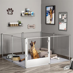 81cm Highest Acrylic Dog Whelping Pen Box Safe Aluminum Frame Pet Playpen w/ Mat