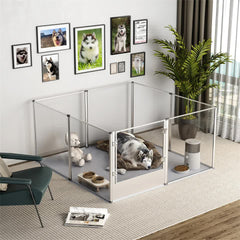 81cm Highest Acrylic Dog Whelping Pen Box Safe Aluminum Frame Pet Playpen w/ Mat