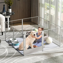 81cm Highest Acrylic Dog Whelping Pen Box Safe Aluminum Frame Pet Playpen w/ Mat