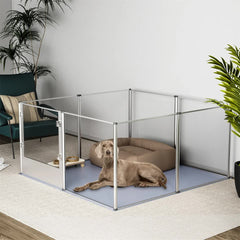 81cm Highest Acrylic Dog Whelping Pen Box Safe Aluminum Frame Pet Playpen w/ Mat
