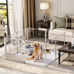 81cm Highest Acrylic Dog Whelping Pen Box Safe Aluminum Frame Pet Playpen w/ Mat