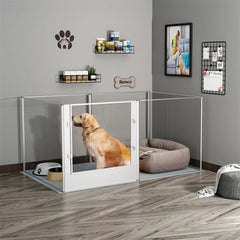 Silver Transparent Acrylic 6 Panel Dog Playpen Indoor Fence Whelping Box with Lock Door
