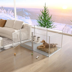 Silver Transparent Acrylic 6 Panel Dog Playpen Indoor Fence Whelping Box with Lock Door