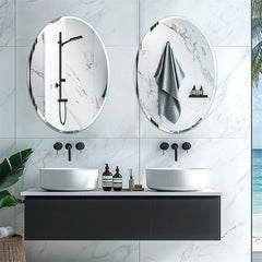 Beveled Edge Oval Wall Mirror, Frameless Decorative Glass Mirror for Bathroom, Living Room, Entryway, Hallway - 50x70cm
