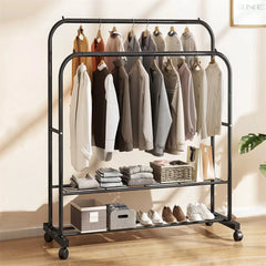 Heavy Thicken Metal Double Clothes Rail Sturdy Open Hanging Shelf Storage Rack