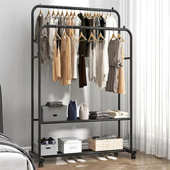 Heavy Thicken Metal Double Clothes Rail Sturdy Open Hanging Shelf Storage Rack