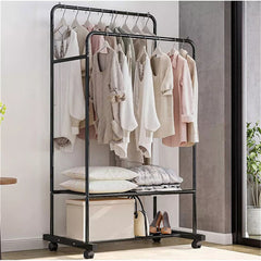 Heavy Thicken Metal Double Clothes Rail Sturdy Open Hanging Shelf Storage Rack
