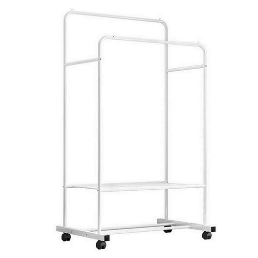 Heavy Duty Double Clothes Rail Rack Garment Hanging Display Stand 4 Wheel Armoir