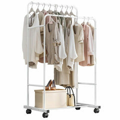 Heavy Duty Double Clothes Rail Rack Garment Hanging Display Stand 4 Wheel Armoir