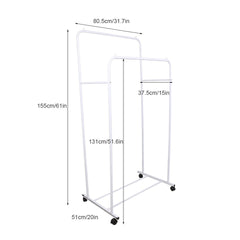 Heavy Duty Double Clothes Rail Rack Garment Hanging Display Stand 4 Wheel Armoir