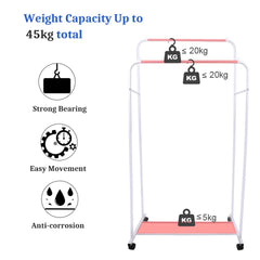 Heavy Duty Double Clothes Rail Rack Garment Hanging Display Stand 4 Wheel Armoir