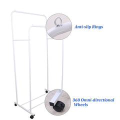 Heavy Duty Double Clothes Rail Rack Garment Hanging Display Stand 4 Wheel Armoir