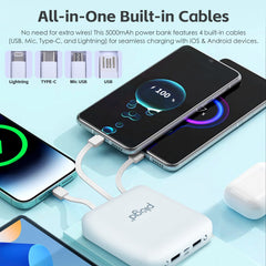 5000mAh Fast Charge Power Bank with 4 Built-in Cables and LED Lights
