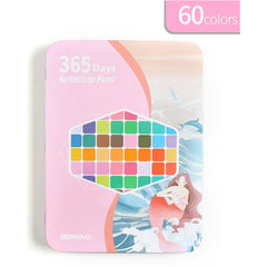 Water paint colour set with brush metal case Portable 60 PCs Concentrated block - Blue