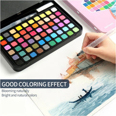 Water paint colour set with brush metal case Portable 60 PCs Concentrated block - Pink