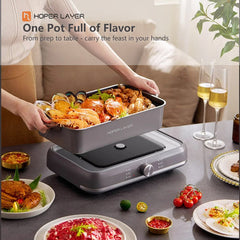 HOPER LAYER Electric Hot Pot 6L – Multifunctional Nonstick Cooker with Grill, Boil, Simmer & Fry Modes 2000W Power, Square Removable Pot