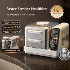 Hoper Layer Electric Food Steamer 16L Large Capacity 10 Second Start 24H Timer Independent Water Tank