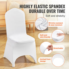 Stretch Spandex Folding Chair Covers, Universal Fitted Arched Front Cover, Removable Washable Protective Slipcovers, for Wedding, Holiday, Banquet, Party, Celebration, Dining (100PCS White)