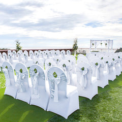 Stretch Spandex Folding Chair Covers, Universal Fitted Arched Front Cover, Removable Washable Protective Slipcovers, for Wedding, Holiday, Banquet, Party, Celebration, Dining (100PCS White)