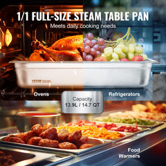 6 Pack Hotel Pans, Full Size Anti-Jam Steam Pan, 0.8mm Thick Stainless Steel Restaurant Steam Table Pan, 4-Inch Deep Commercial Table Pan, Catering Storage Food Pan, for Industrial & Scientific