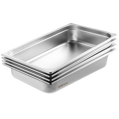 4 Pack Hotel Pans, Full Size Anti-Jam Steam Pan with Lid, 0.8mm Thick Stainless Steel Steam Table Pan, 4-Inch Deep Commercial Table Pan, Catering Storage Food Pan, for Industrial & Scientific