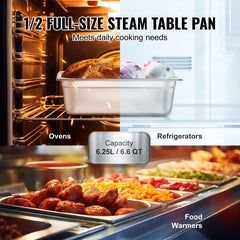 8 Pack Hotel Pans, 1/2 Size Anti-Jam Steam Pan with Lid, 0.8mm Thick Stainless Steel Steam Table Pan, 4-Inch Deep Commercial Table Pan, Catering Storage Food Pan, for Industrial & Scientific