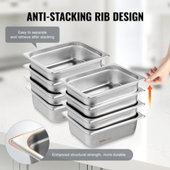 8 Pack Hotel Pans, 1/2 Size Anti-Jam Steam Pan with Lid, 0.8mm Thick Stainless Steel Steam Table Pan, 4-Inch Deep Commercial Table Pan, Catering Storage Food Pan, for Industrial & Scientific