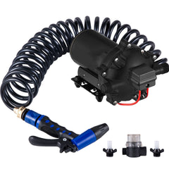 RV Water Pump 5.3 GPM 5.5 Gallons Per Minute 12V Water Pump Automatic 70 PSI Diaphragm Pump with 25 Foot Coiled Hose Washdown Pumps for Boats Caravan Rv Marine Yacht