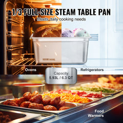 8 Pack Hotel Pans, 1/3 Size Anti-Jam Steam Pan with Lid, 0.8mm Thick Stainless Steel Steam Table Pan, 6-Inch Deep Commercial Table Pan, Catering Storage Food Pan, for Industrial & Scientific