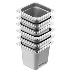 6 Pack Hotel Pans, 1/6 Size Anti-Jam Steam Pan, 0.8mm Thick Stainless Steel Restaurant Steam Table Pan, 6-Inch Deep Commercial Table Pan, Catering Storage Food Pan, for Industrial & Scientific