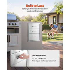 18x23 Inch Outdoor Kitchen Stainless Steel Triple Access BBQ Drawers with Chrome Handle, 18 x23 x 23 Inch