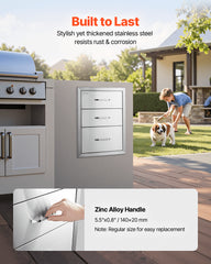 18x23 Inch Outdoor Kitchen Stainless Steel Triple Access BBQ Drawers with Chrome Handle, 18 x23 x 23 Inch