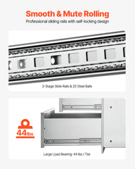 18x23 Inch Outdoor Kitchen Stainless Steel Triple Access BBQ Drawers with Chrome Handle, 18 x23 x 23 Inch